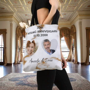 Wedding anniversary marble gold photo tote bag