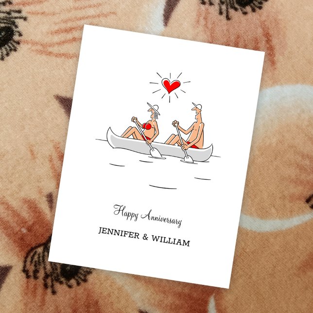 Wedding Anniversary Married Couple Heart Canoe Postcard (Creator Uploaded)