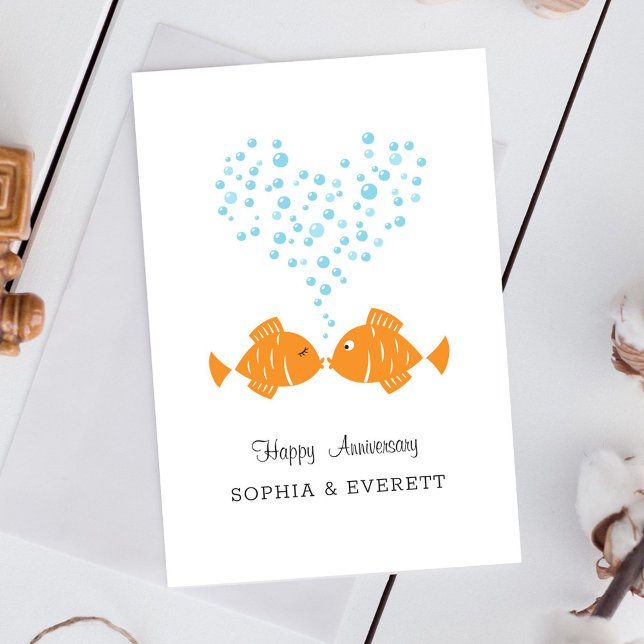 Wedding Anniversary Married Couple Heart Fish Postcard (Creator Uploaded)