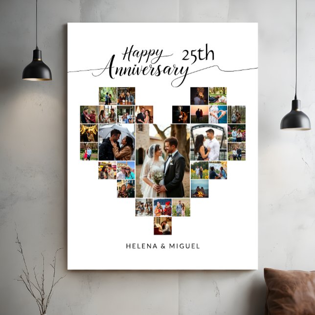 Wedding Anniversary Modern Heart Photo Collage Canvas Print (Creator Uploaded)