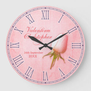 Wedding / anniversary named pink rose wall clock