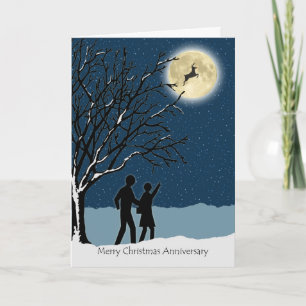 Wedding Anniversary on Christmas, Deer in the Moon Holiday Card
