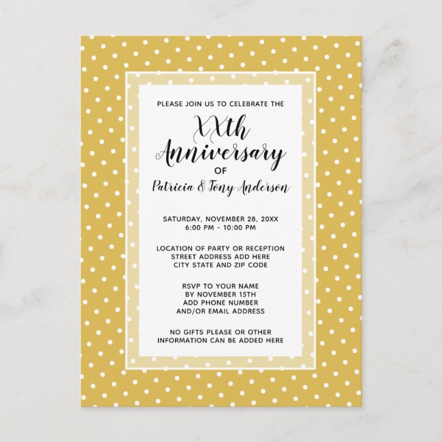 Wedding Anniversary Party Modern Polka 50th gold Postcard (Front)