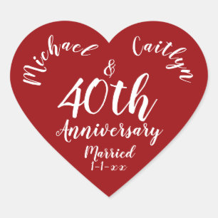 Wedding Anniversary Party Personalised Date Heart Heart Sticker