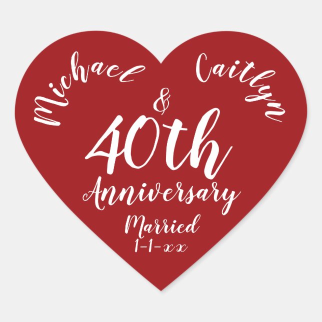 Wedding Anniversary Party Personalised Date Heart Sticker (Front)