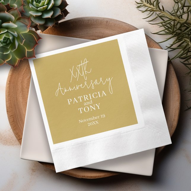 Wedding Anniversary Personalised - Gold Modern Napkin (Modern Anniversary Napkins - Personalize with the year and names - 50th Anniversary Napkins in Gold)