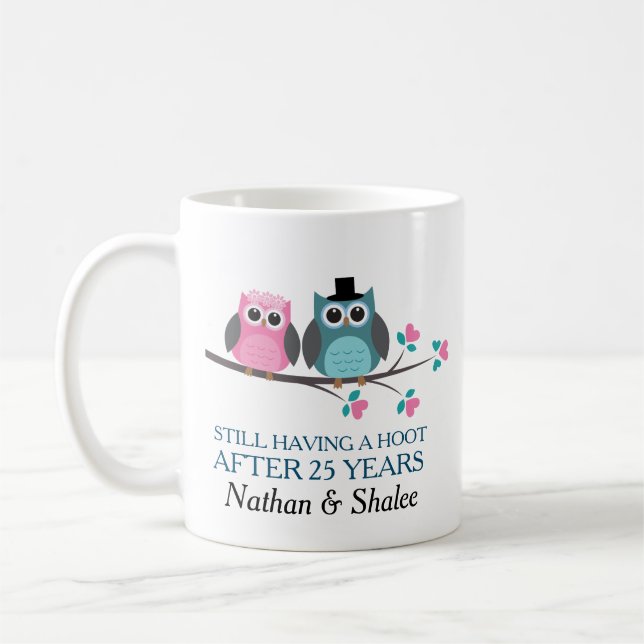 Wedding Anniversary Personalised Owl Gift Mug (Left)