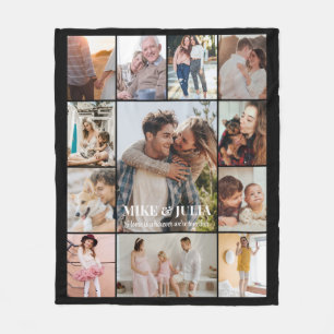Wedding Anniversary Photo Collage 12 Picture Black Fleece Blanket