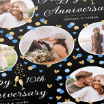 Wedding Anniversary Photo Collage Blue Black Gold Wrapping Paper<br><div class="desc">Make your anniversary gift extra special with this unique wrapping paper, ready for you to personalise with five of your favourite photos, the wedding anniversary year and couple's names. This fun and stylish design features confetti hearts and Champagne glasses and comes in blue and white, with faux gold elements on...</div>