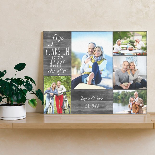 Wedding Anniversary Photo Collage Grey Wood Look Canvas Print (Creator Uploaded)