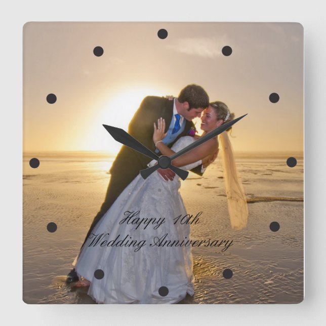 Wedding Anniversary Photo Custom Square Wall Clock (Front)