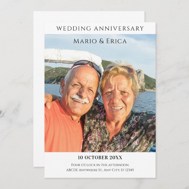 Wedding anniversary photo modern simple  invitation (Front/Back)