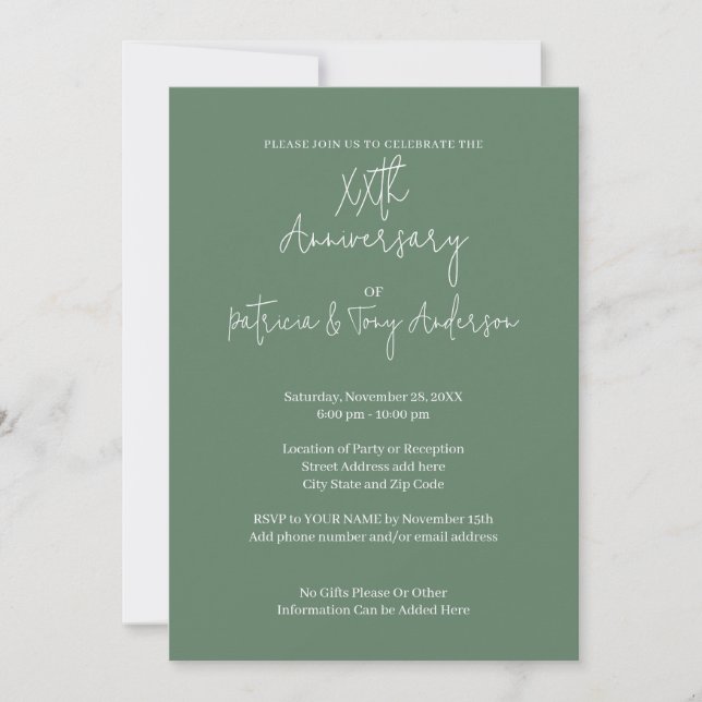 Wedding Anniversary & Photo - Sage Green Modern Invitation (Front)