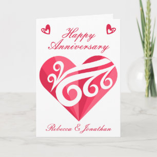 Wedding Anniversary Pink Love Heart Personalised Card