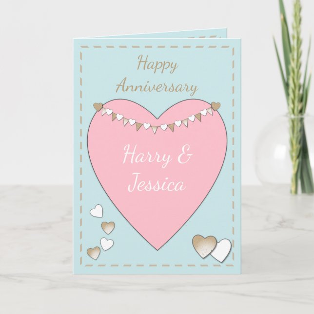 Wedding Anniversary pink shabby chic greeting Card (Front)