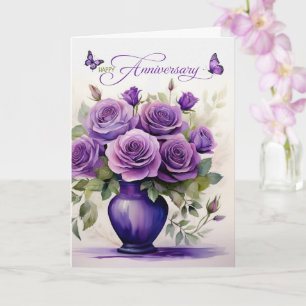 Wedding Anniversary Purple Roses and Butterflies Card