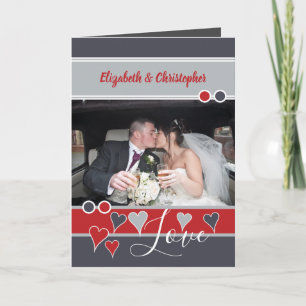 Wedding Anniversary red and grey photo Card