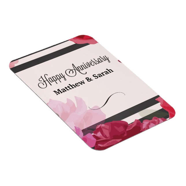 Wedding Anniversary Roses, Stripes, Custom Names Magnet (Right Side)