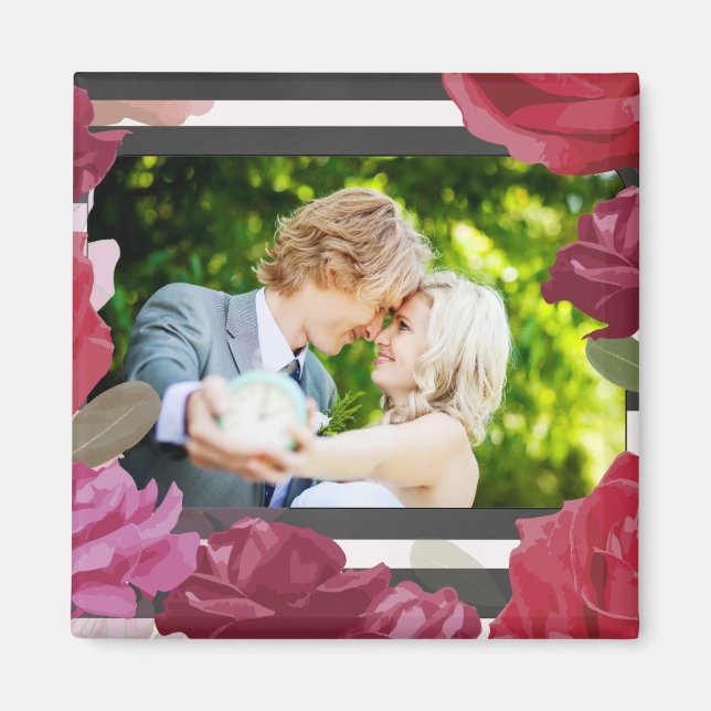 Wedding Anniversary Roses, Stripes, Custom Photo Magnet (Front)
