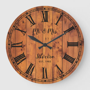 Wedding Anniversary Rustic Wood Mr Mrs Country Large Clock