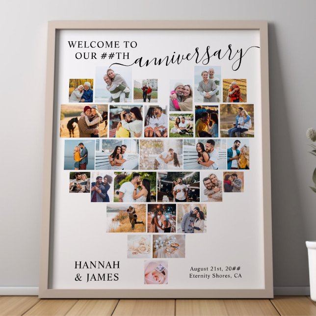 Wedding Anniversary Script Heart Photo Collage Poster (Wedding Anniversary poster - available printed or as a printable digital download)