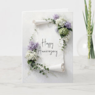 Wedding Anniversary Scroll Lilacs and Hydrangeas  Card