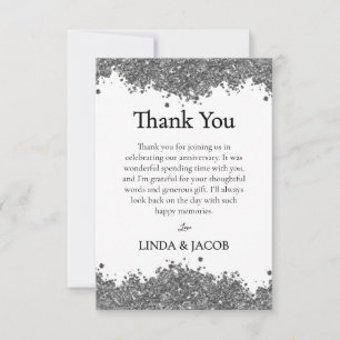 Wedding Anniversary Silver Faux Glitter Thank You Card