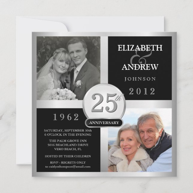 Wedding Anniversary - Then & Now Photo Invitations (Front)