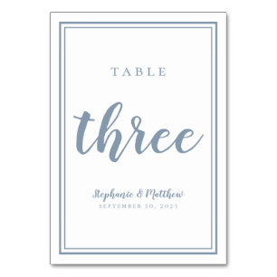 Wedding Anniversary Three Simple Modern Dusty Blue Table Number