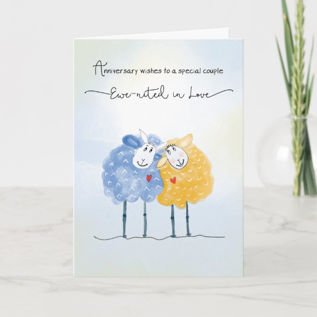 Wedding Anniversary Two Cute Hand Drawn Sheep Card (Front)
