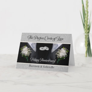 Wedding Anniversary Two Grooms Silver Damask Card