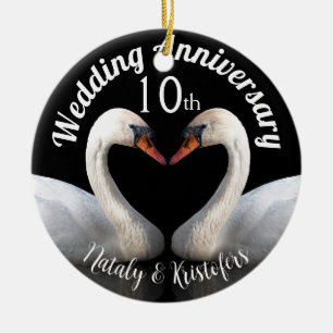 Wedding Anniversary two swans Black Ceramic Tree Decoration