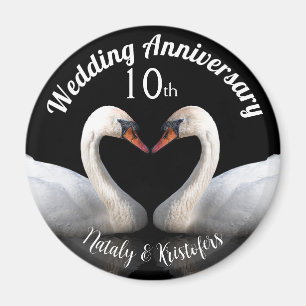 Wedding Anniversary two swans Black Magnet