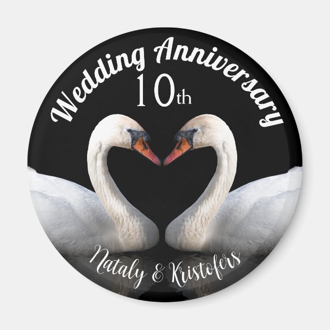Wedding Anniversary two swans Black Magnet (Front)