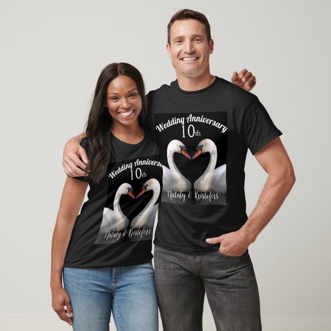 Wedding Anniversary two swans Black T-Shirt (Unisex)