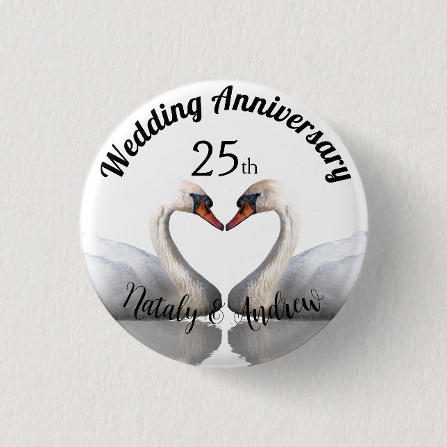 Wedding Anniversary two swans white 3 Cm Round Badge (Front)
