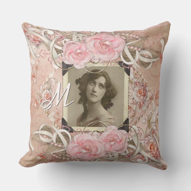 Wedding Anniversary Victorian Bride Roses Pearls Cushion (Front)
