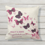 Wedding Anniversary Watercolor Pink Butterflies Outdoor Cushion<br><div class="desc">Lovely watercolor pink and purple butterflies on vintage ecru background. Customise with your names and other text for a personalised gift.</div>