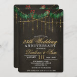 Wedding Anniversary Winter Party Invitation<br><div class="desc">Wedding Anniversary Winter Christmas Holiday Invitation String Lights Bling Lights Holly Garland Chalk Chalkboard Invitation</div>