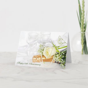 wedding anniversary with champagne and white rose card