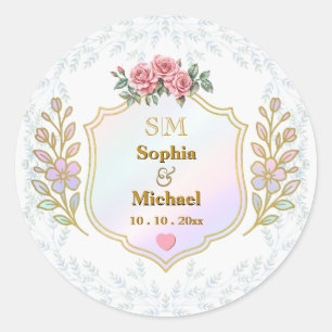 Wedding Anniversary with Gold Initials Monogram Classic Round Sticker