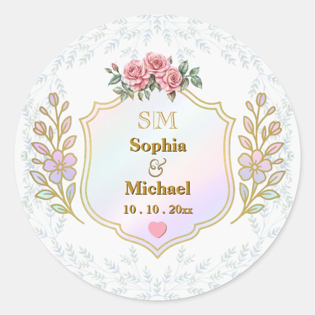 Wedding Anniversary with Gold Initials Monogram Classic Round Sticker (Front)