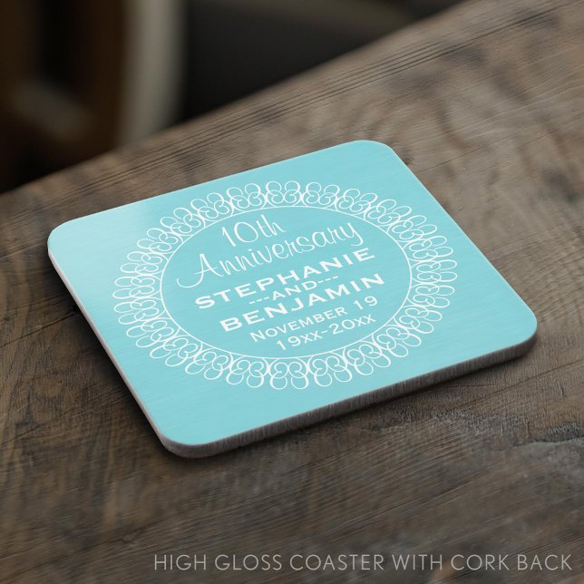 Wedding Anniversary with Teal Blue Background Coaster (Custom Coaster)