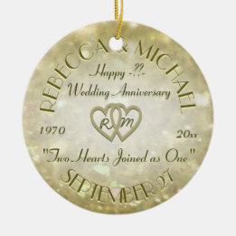 Wedding Anniversary with Two Hearts Ceramic Tree Decoration