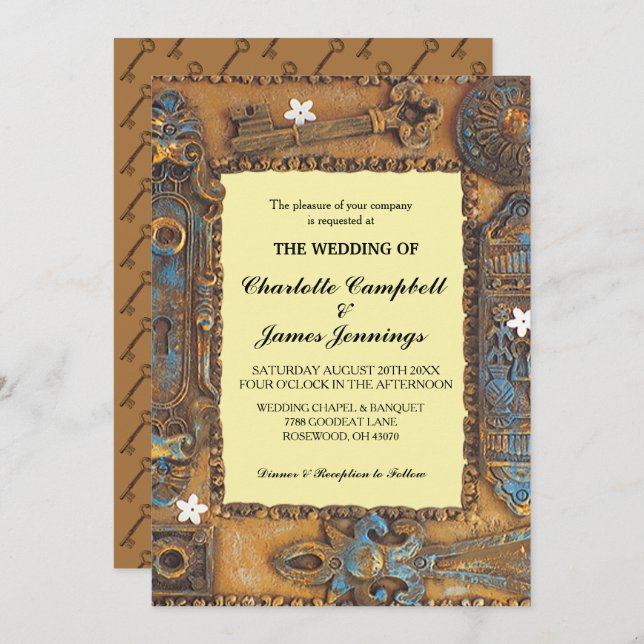 Wedding Announcement Antique Skeleton Key Invite (Front/Back)