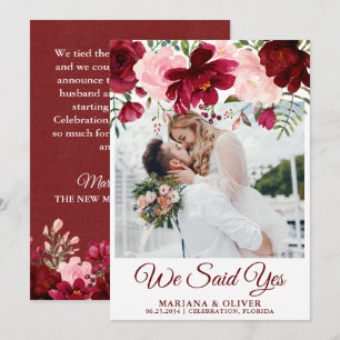 Wedding Announcement Burgundy Pink Floral