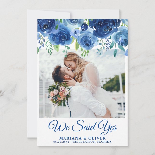 Wedding Announcement Card Navy Blue Floral (Front)