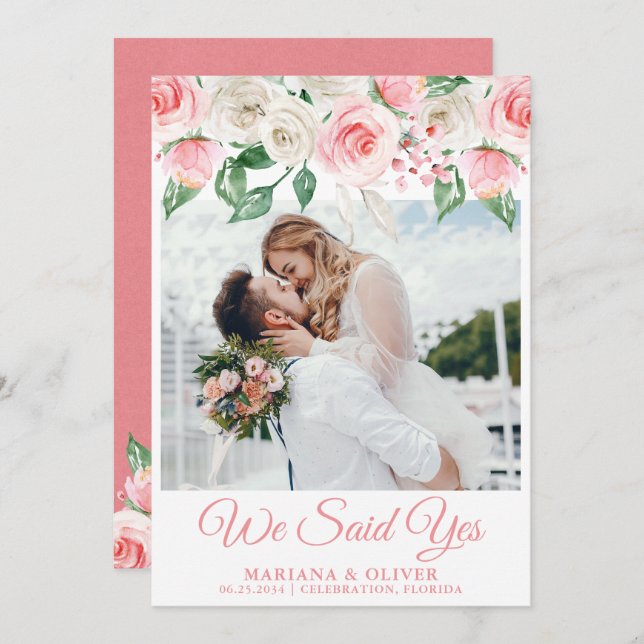 Wedding Announcement Pink Peach White Floral (Front/Back)