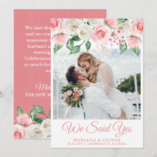 Wedding Announcement Pink Peach White Floral