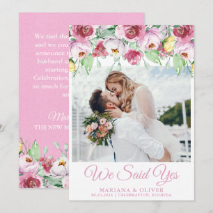 Wedding Announcement Pink Watercolor Floral